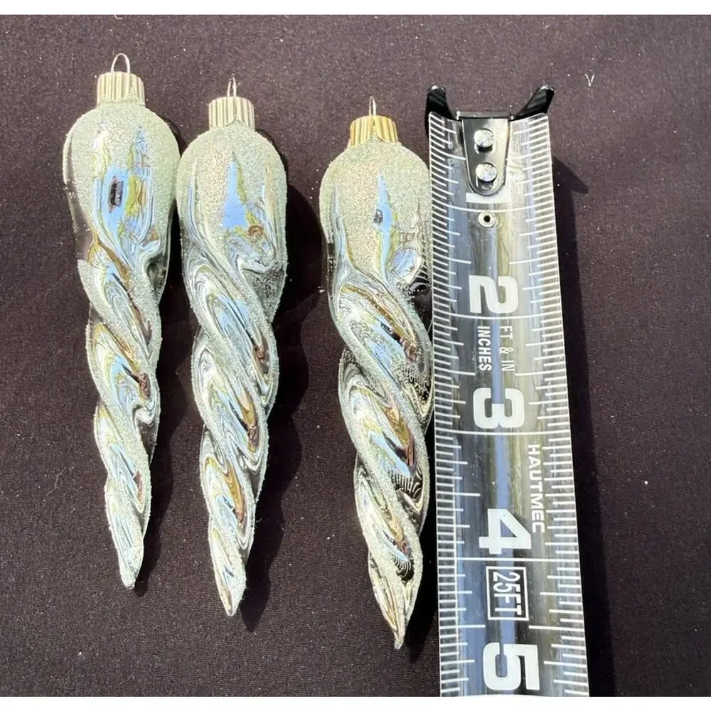Martha Stewart 1st Snowfall 3 Blown Glass Icicle Christmas Ornaments -LO10